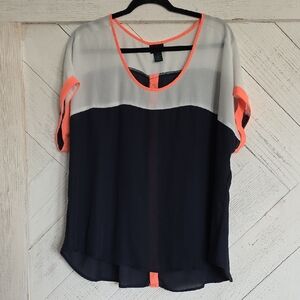 Colorblock Women's Top - Black and White with Neon Accents